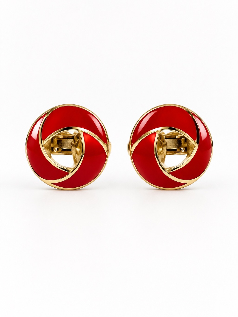 Trifari 80’s Love Knots Red Enamel Gold-Tone Clip-On Earrings Vintage Classic